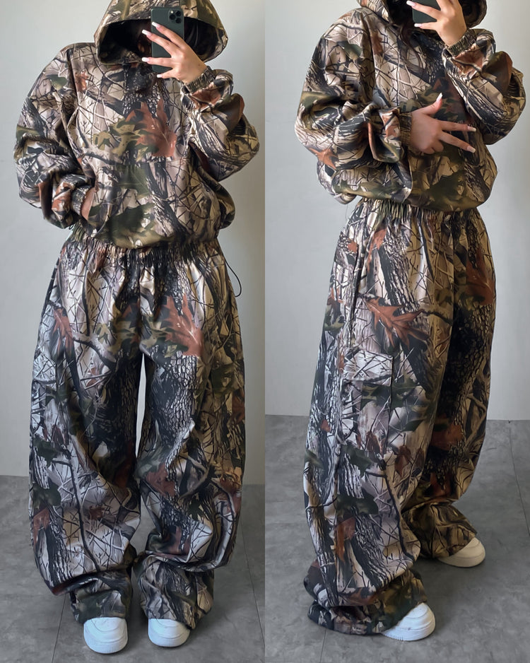 CONJUNTO CAMO UNISEX🥷🏻 (hoodie cortavientos +pantalón cargo) OVERSIZED