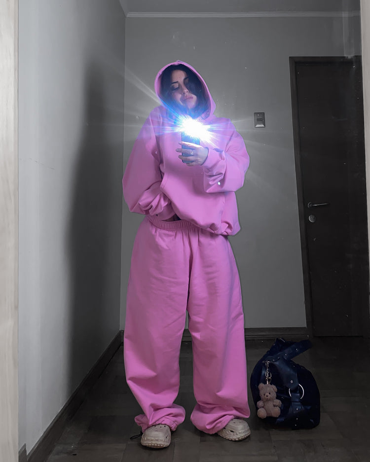 Conjunto rosa chicle Boxyfit 💖 (poleron y pantalón)