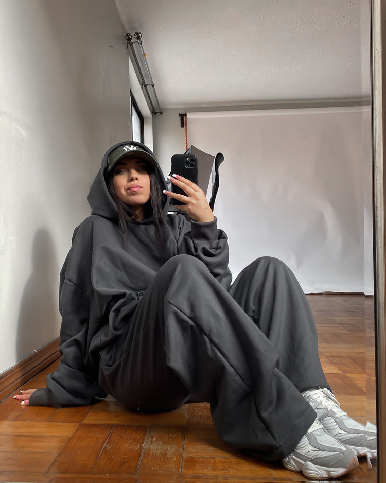 Conjunto gris oscuro unisex algodón grueso XL oversized