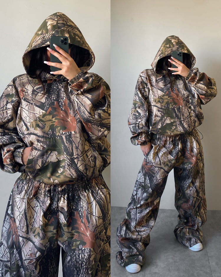 CONJUNTO CAMO UNISEX🥷🏻 (hoodie cortavientos +pantalón cargo) OVERSIZED