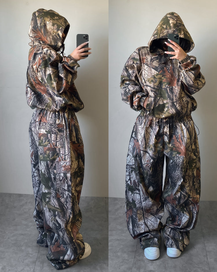 CONJUNTO CAMO UNISEX🥷🏻 (hoodie cortavientos +pantalón cargo) OVERSIZED