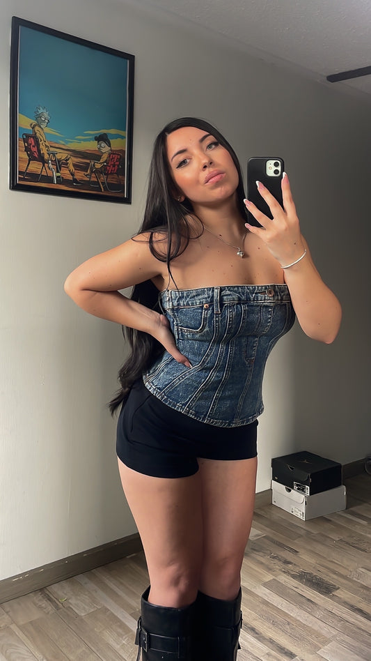 Corsé jeans efecto lavado M/L