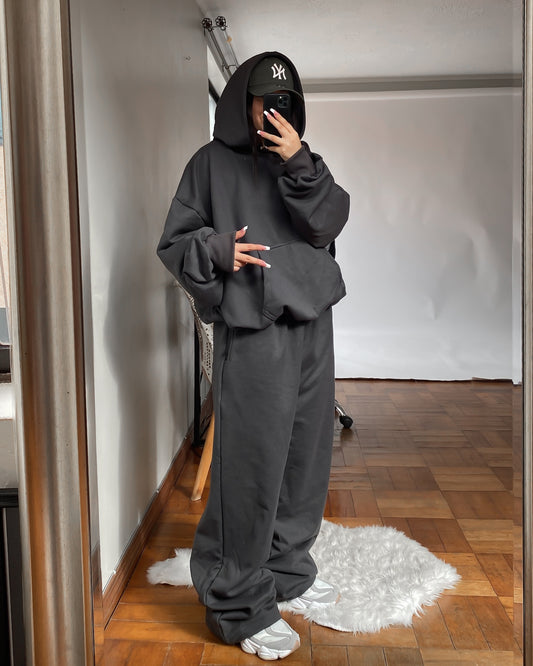 Conjunto gris oscuro unisex algodón grueso XL oversized
