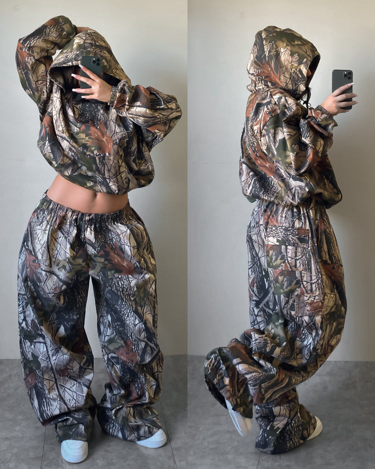 CONJUNTO CAMO UNISEX🥷🏻 (hoodie cortavientos +pantalón cargo) OVERSIZED