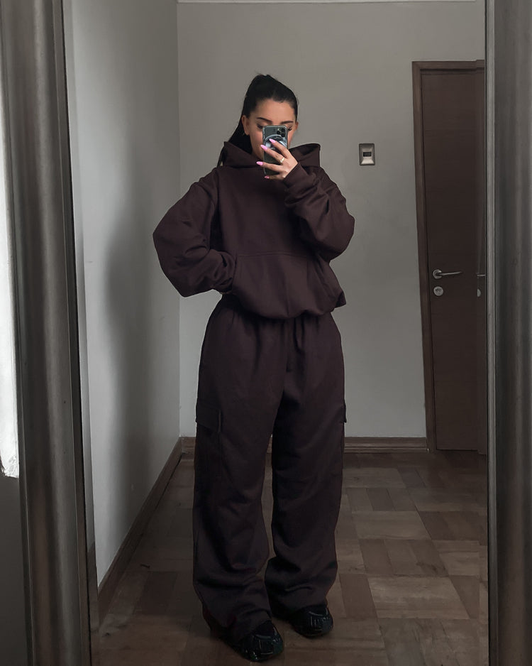 CONJUNTO CARGO+ HOODIE OVERSIZED //UNISEX CAFÉ