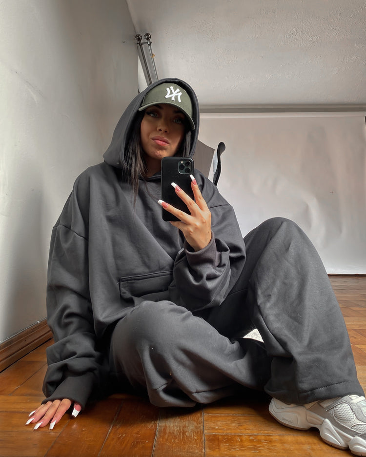 Hoodie gris oscuro XL oversized