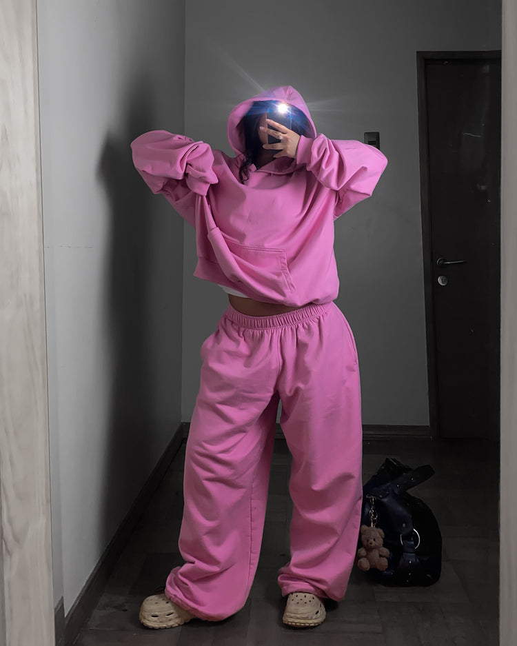 Conjunto rosa chicle Boxyfit 💖 (poleron y pantalón)