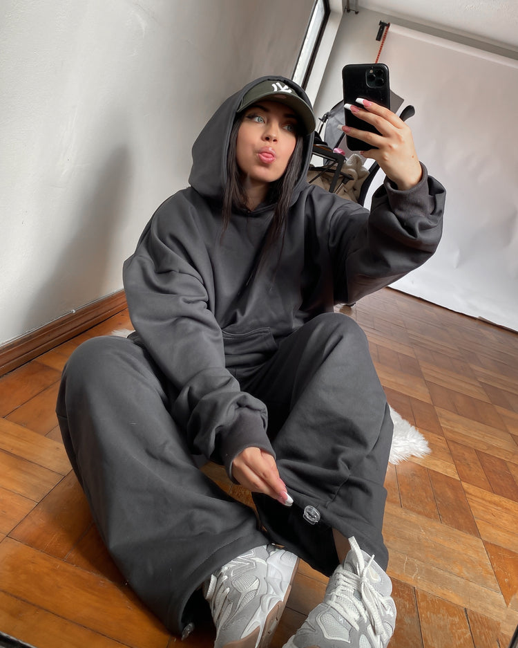 Conjunto gris oscuro unisex algodón grueso XL oversized